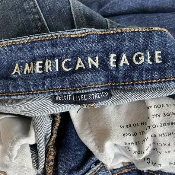 American Eagle Dark Wash Distressed Short Stretch Mid Rise Skinny Jeans 2 4 25 - Picture 12 of 12